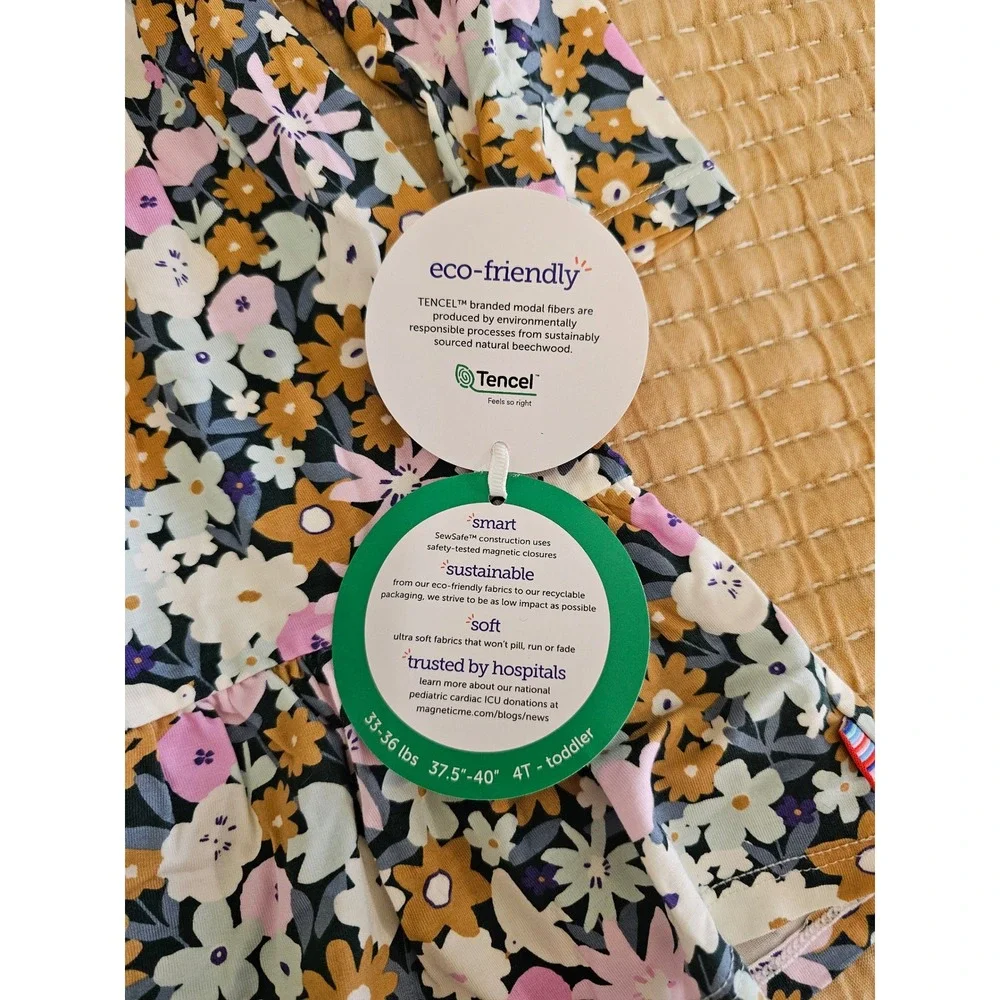 Magnetic Me Finchley 4T Toddler Neck Ruffle Long Sleeve Dress Floral‎ Modal NWT